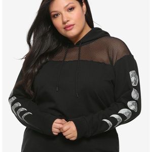 HotTopic: Moon Phases & Mesh Girls Crop Hoodie Plus Size